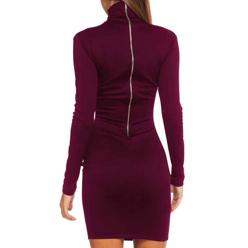 

Women Clothes 2018 Autumn Long Sleeve Bodycon Casual Dress Fall Winter Slimming Solid Color Elegant Temperament Quality Dresses