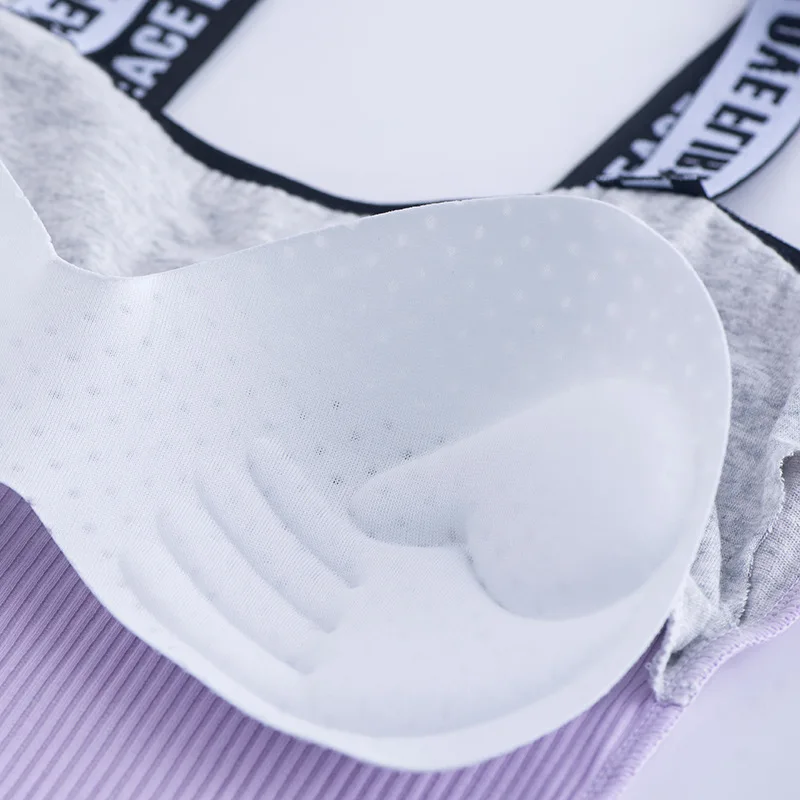 Бюстгальтер укороченный женский для фитнеса пурпурный с треугольными чашками