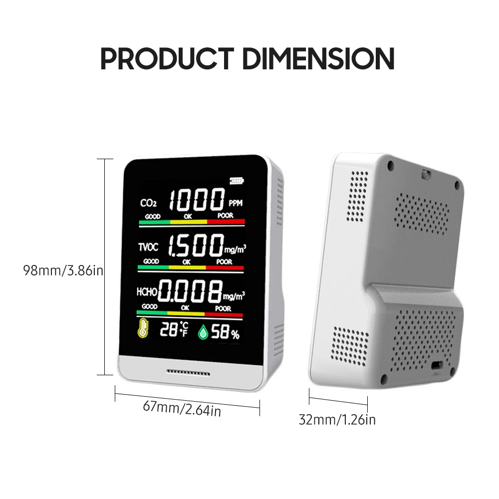 USB Перезаряжаемый тестер качества воздуха мониторинг СО2 метр TVOC HCHO Температура