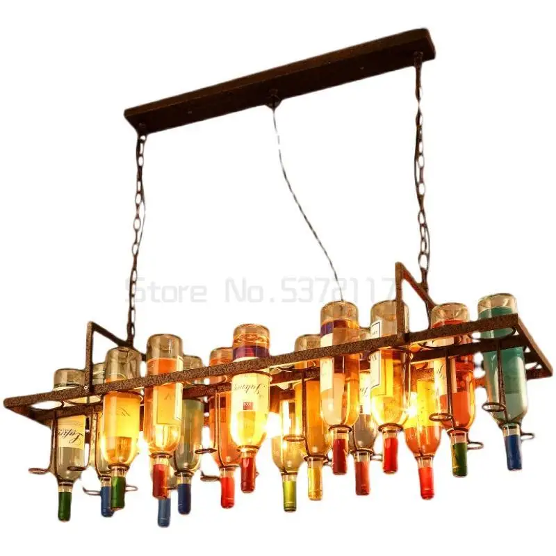 

Wine Bottle Iron Pendant Lights Vintage Industrial Metal Hanging Lamps Bar Restaurant Cafe Kitchen Indoor Led Lighting Decor