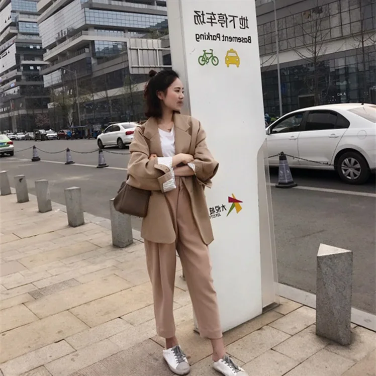 Корейский стиль 2019 женские блейзеры больших размеров повседневный Длинный