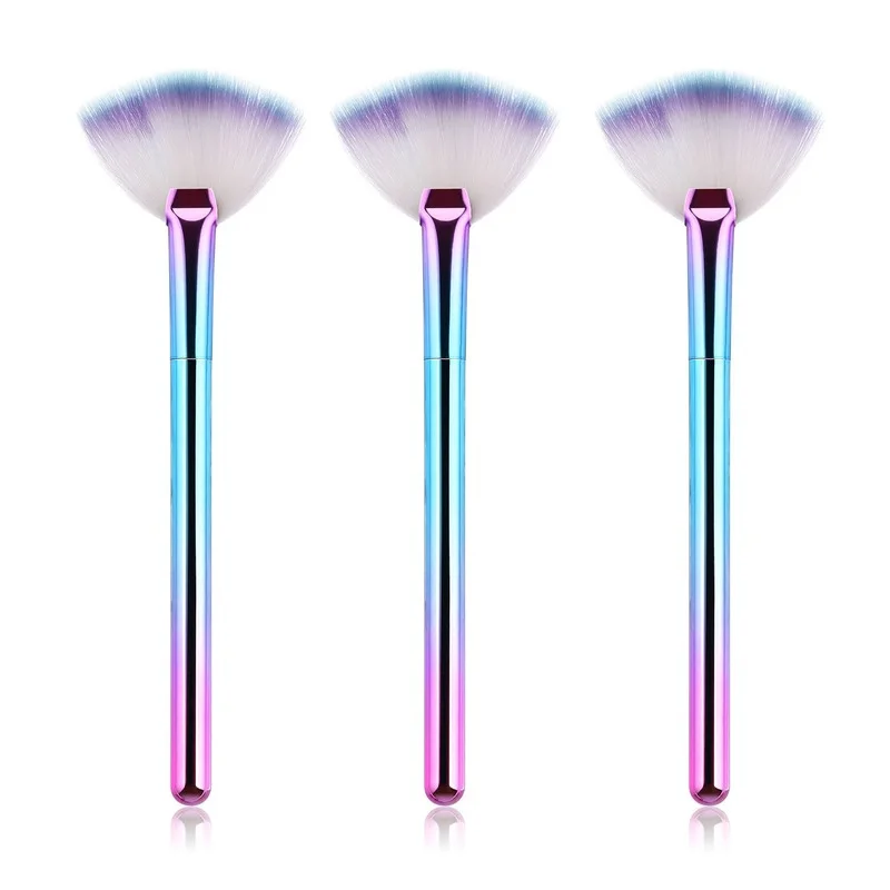 

1 Pc Makeup Loose Powder Bronzer Sculpting Cheek Brush Small Fan-shaped Residual Paint Pink Blue Gradient Makeup Tools Set