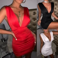 skmy women clothing christmas sexy v neck backless stretch wrap dress solid color sleeveless bodycon party dress clubwear