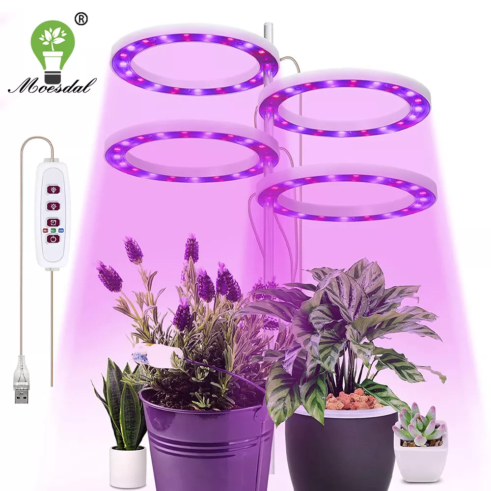 Кольцевой светодиодный светильник для растений, маленький светильник для роста, затемнение времени с USB, подходит для комнатных растений в ...