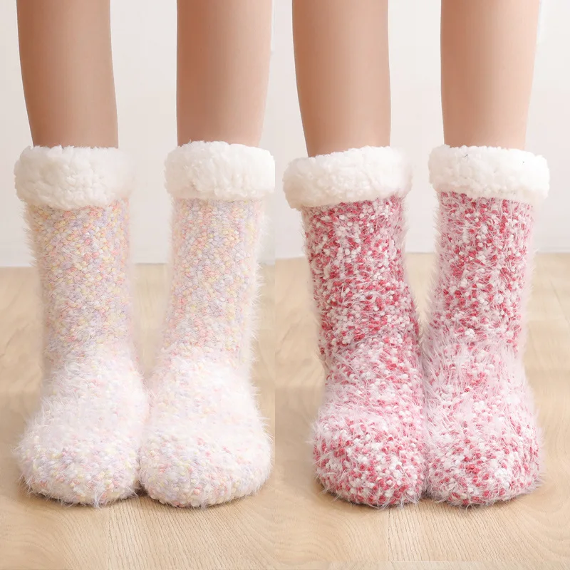 Women's Socks Winter Warm Thick Plush Non Slip Home Sleeping Fuzzy Fluffy Soft Velvet Floor Mid-calf Snow Slipper Sock Female