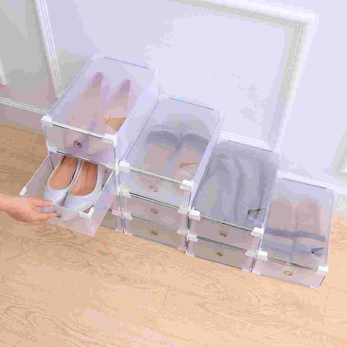 

10PCS Crate Storage Clear Drawer Shoe Boxes Stackable Foldable Shoes Case Home Wardrobe Thicken Shoebox Size 31*20*11 (