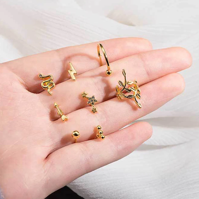 Простые женские серьги со стрелой звездой змейкой листом молнии Золотые клипсы