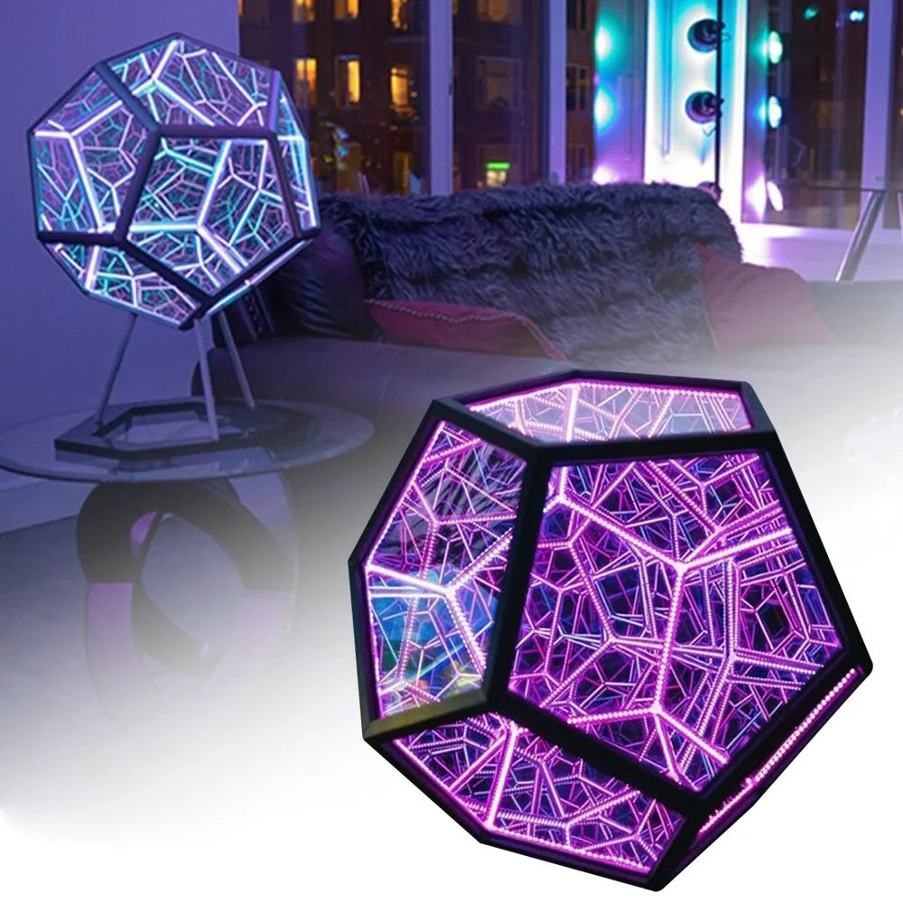 

Novelty Led Night Light Infinite Dodecahedron Color Art Lamp LED Infinity Mirror Creative Space Cool Art Night Lights Room Decor