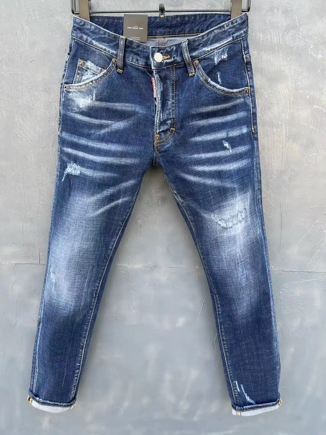 New DSQUARED2 Men's/Women's Jeans Fashion Washed Slim Fit Blue Stretch Pants 050