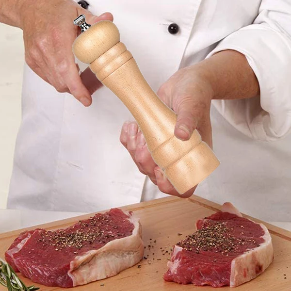 

Wooden Salt and Pepper Mills Made of Beech Wood, with Stainless Steel Grinder Core, 8 Inch, Fineness Adjustable,2 Pack