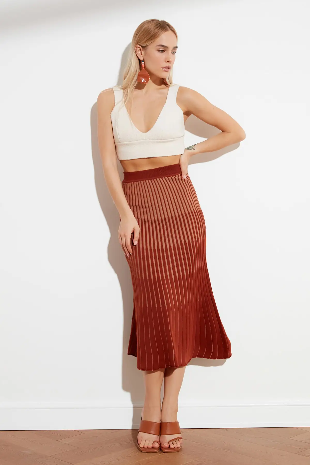 Сиреневая вязаная юбка в полоску TWOSS20ET0195|Женские юбки| |