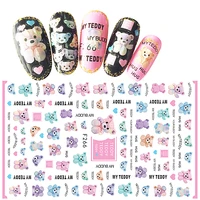 10pcs cartoon animal nail sticker bear and rabbit love nail art decoration bow self adhesive nail slider