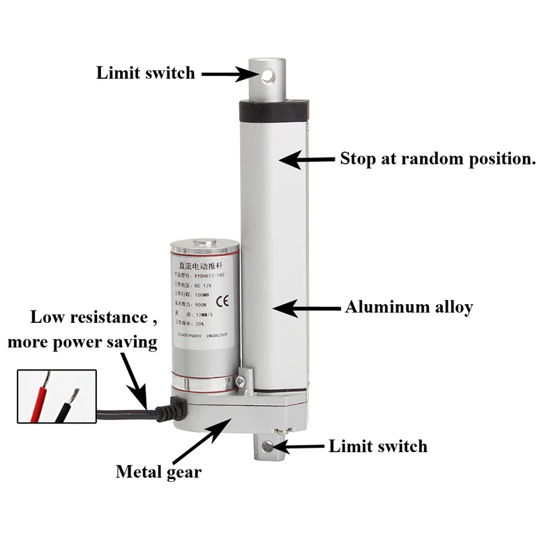 

2 4 8 12 16 20 inch 900N 12V 16mm / s Small DC Electric Push Rod White Material Aluminum Alloy Linear Actuator Motor