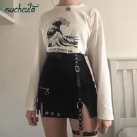 suchcute gothic women skirts with metal chain split modis mini a line skirt black summer 2020 streetwear female party outfits