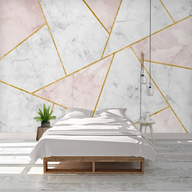 

Drop Shipping Custom Mural Wallpaper Modern 3D Abstract Geometric Marble Golden Lines TV Background Wall Painting Home Decor
