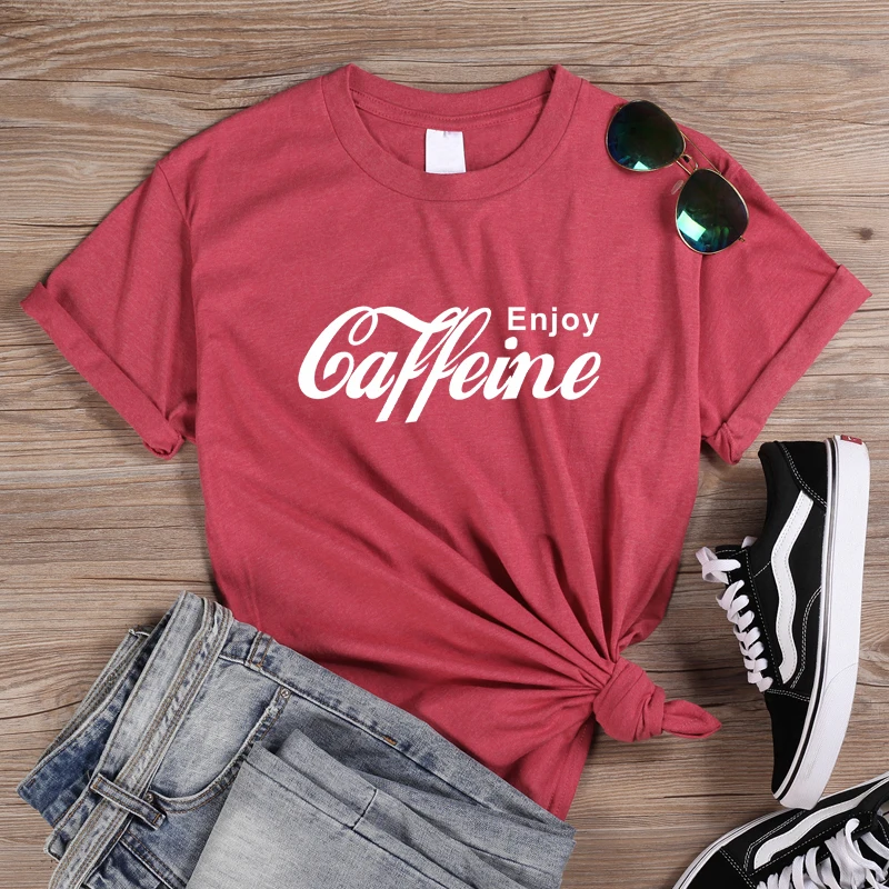 ONSEME, женская уличная одежда, повседневные футболки, Enjoy Caffeine, футболка с буквенным принтом, женские Забавные футболки Cola, Harajuku, базовая хлопковая футболка