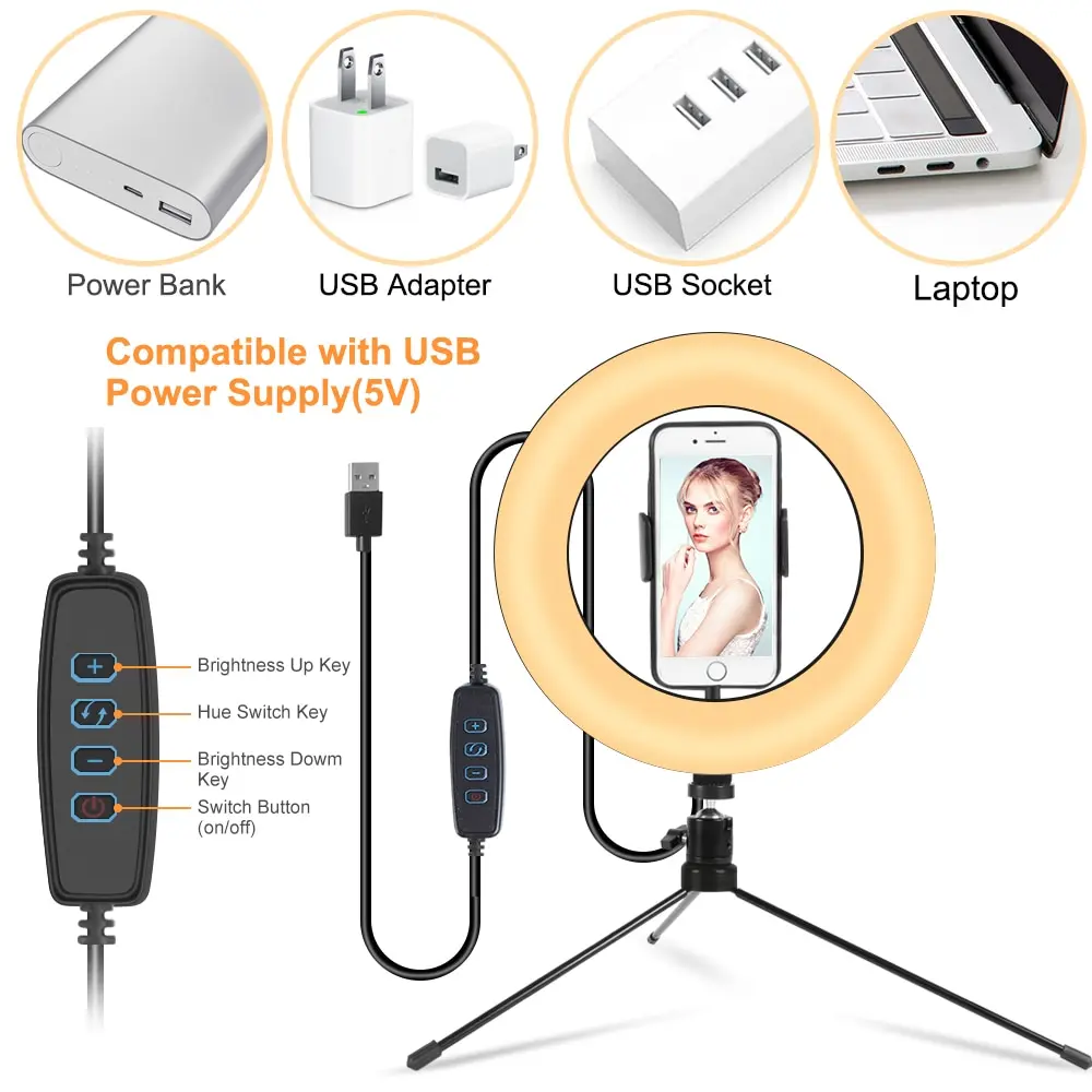 USB Selfie светодиодный кольцевой флэш-светильник портативная лампа для селфи