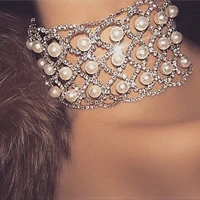 2020 vintage sexy rhinestone pearl choker necklace wedding jewelry for women luxury crystal chocker collar necklace accessories