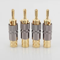 8pcslot new brass nakamichi banana plug with lock red and white speaker amplifier connector speaker cable banana plug
