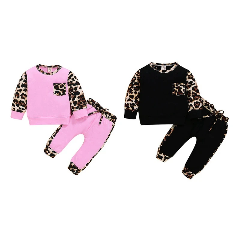 

Baby Outfit Sets for Girls Autumn Baby Girls Outfits Long Sleeve Leopard Print Patchwork Top Blouse+Pants Casual Costume Set