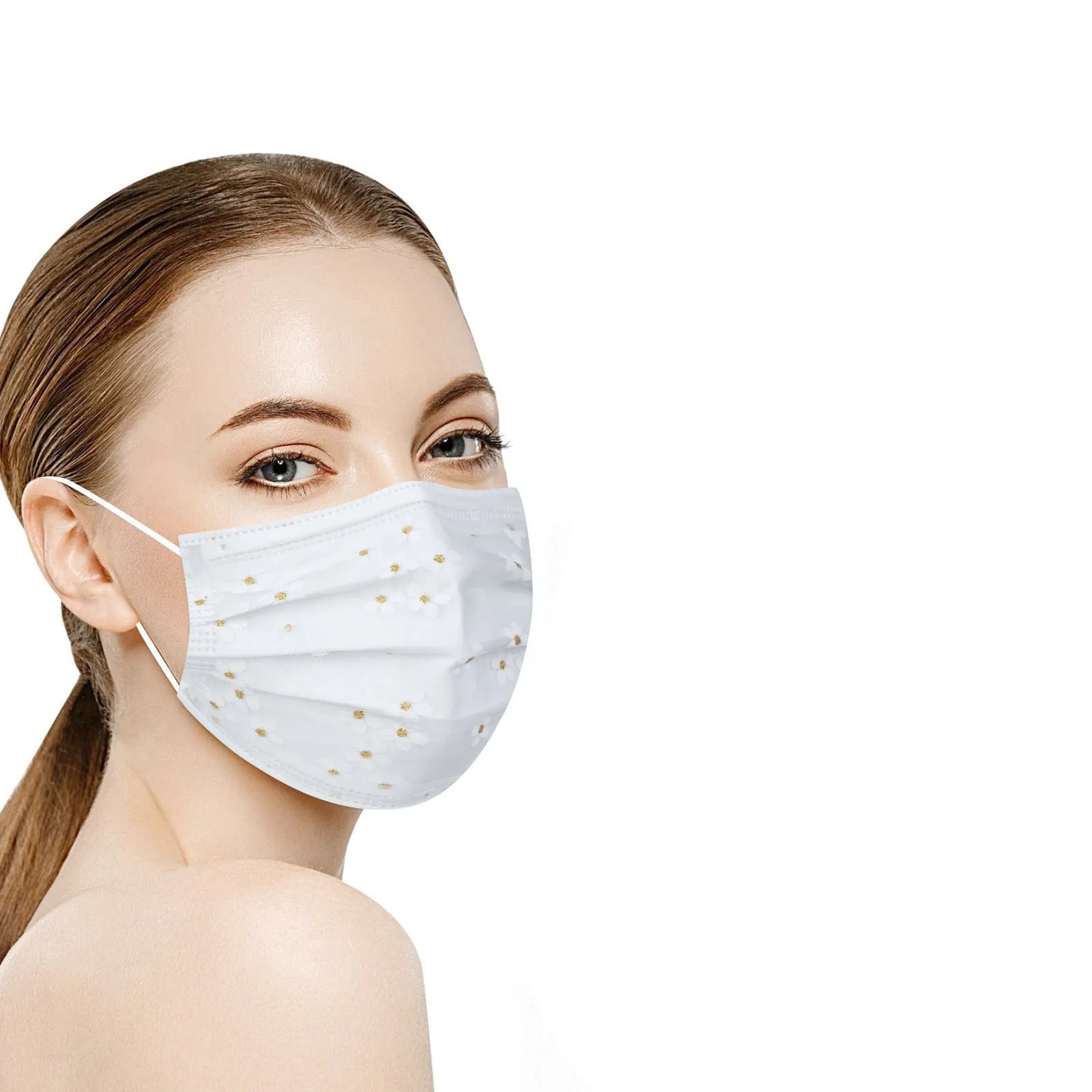 100 шт. маска для лица с цветочным принтом женщин одноразовые маски рта 4 слоя