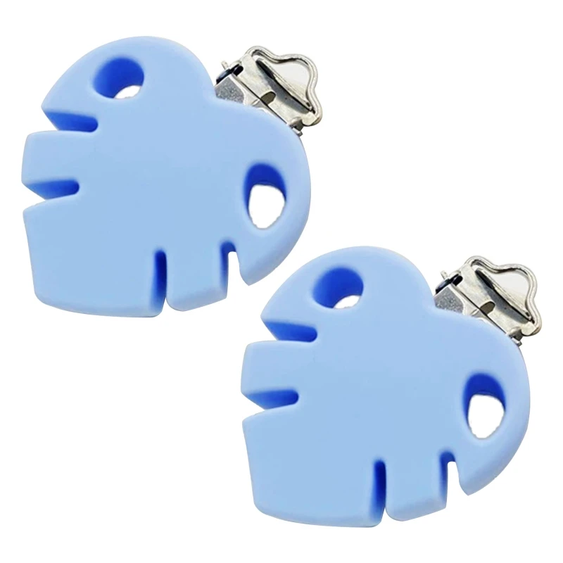 

2 Pcs Leaf Shape Pacifier Clips Food Grade Silicone Baby Teether Clasp Holder