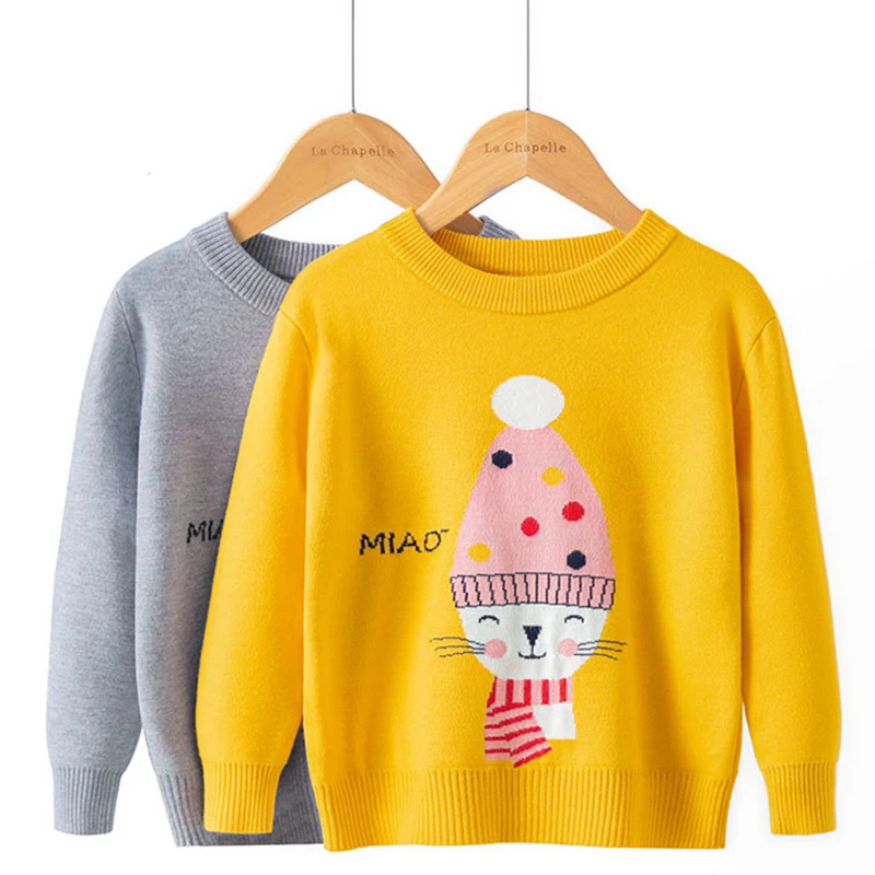 

Autumn Winter Boys Girls Warm Round Neck Long Sleeve Sweaters New Kids Knit Sweater Cute Cartoon Rabbit Print Pullovers Clothes