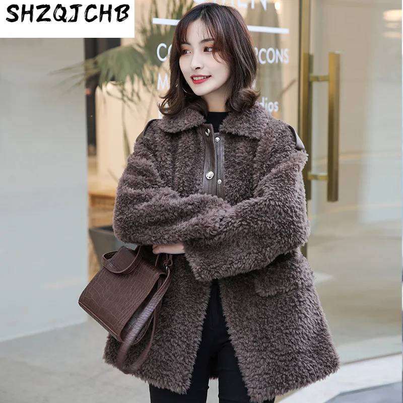 

SHZQ зимнее пальто для стрижки овец, женское короткое пальто из гранулированного кашемира, меховое тонкое пальто из овечьей шерсти