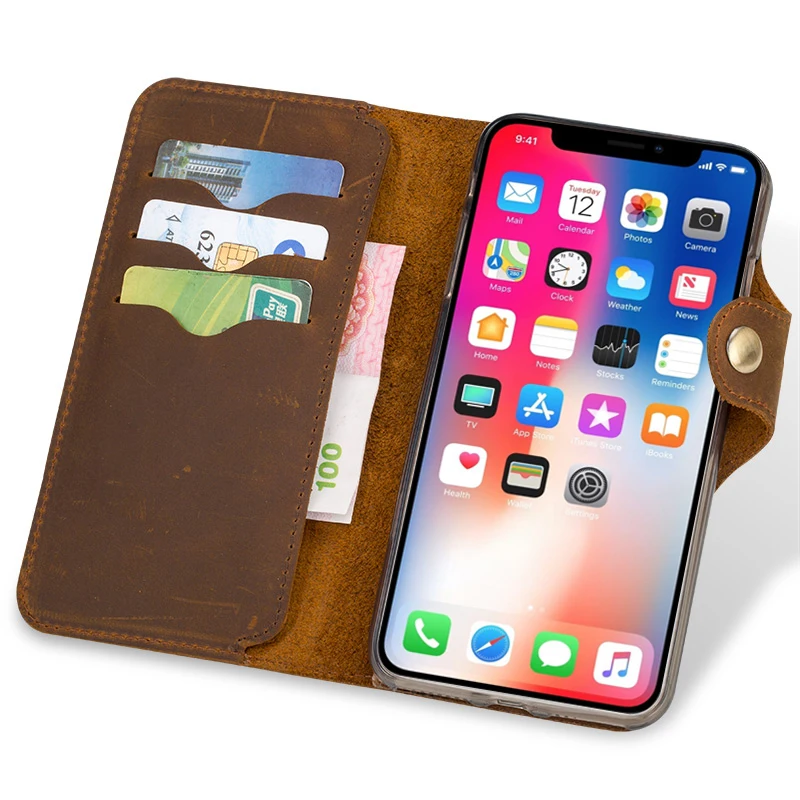 Флип-чехлы для телефонов iPhone 6 6s 7 8 Plus 11 Pro X Xr Xs Max чехол из кожи Crazy Horse задняя крышка