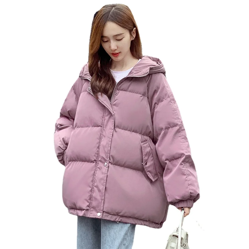 

Cotton jacket Women's 2021 new winter short Ladies warm hooded padded coat Long-sleeved Loose zipper pocket Temperament sweet