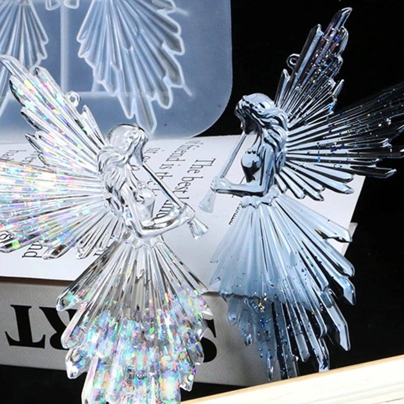 

DIY Crystal Epoxy Resin Mold Girl with Flute Angel Mirror Shiny Silicone Mould LX9E