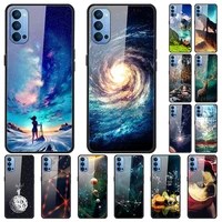 case for oppo reno4 back phone cover black tpu silicone bumper with tempered glass