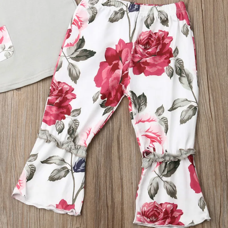 

Infant Kid Baby Girl Flower Floral Short Fly-Sleeve Tops T-shirt + Petal Floral Pants Clothes Outfit Set