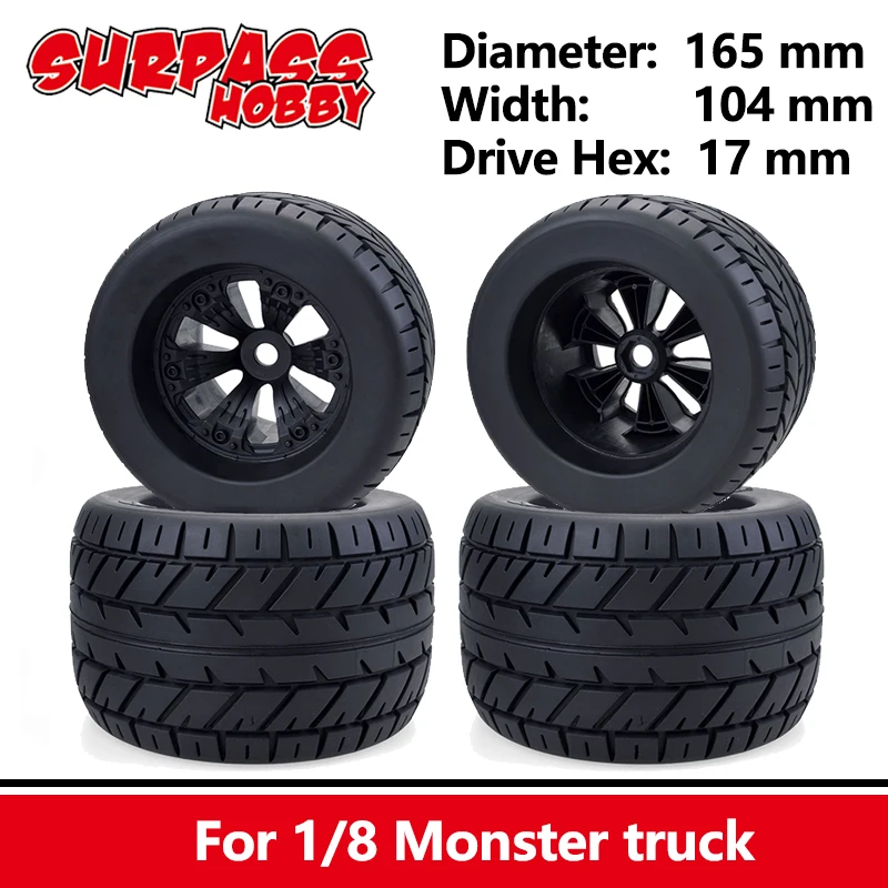 

Surpass Hobby 4PCS 170MM Monster Truck Wheels Rim Tires 17mm Hex Hub Mount for 1/8 RC Car Traxxas HSP HPI Baja Tyre