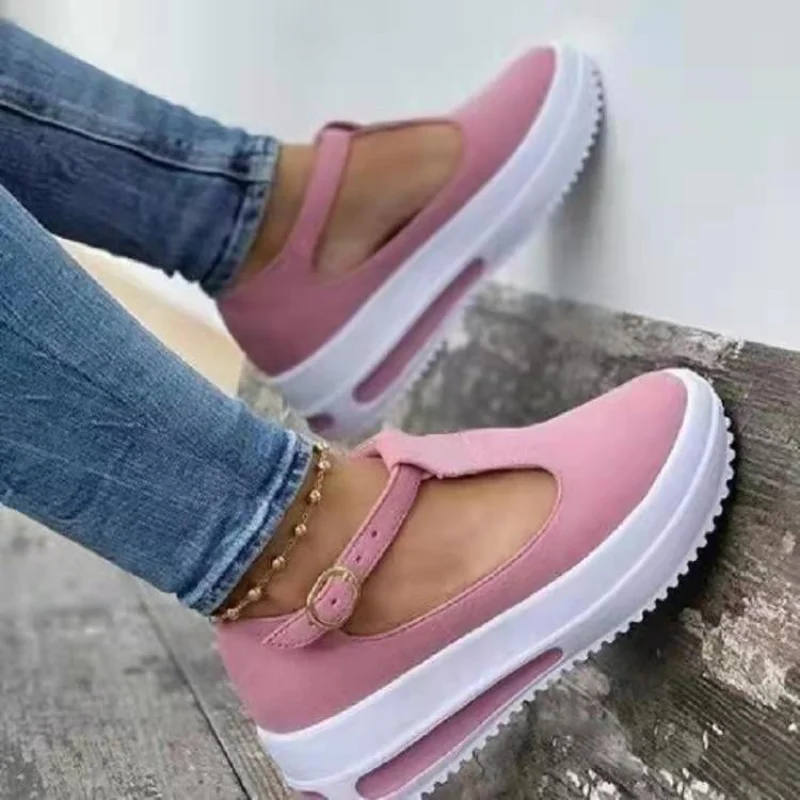 

Large Size Women's Single Shoes New Retro Low-top Platform Buckle Single Shoes Women Round Toe Loafers
