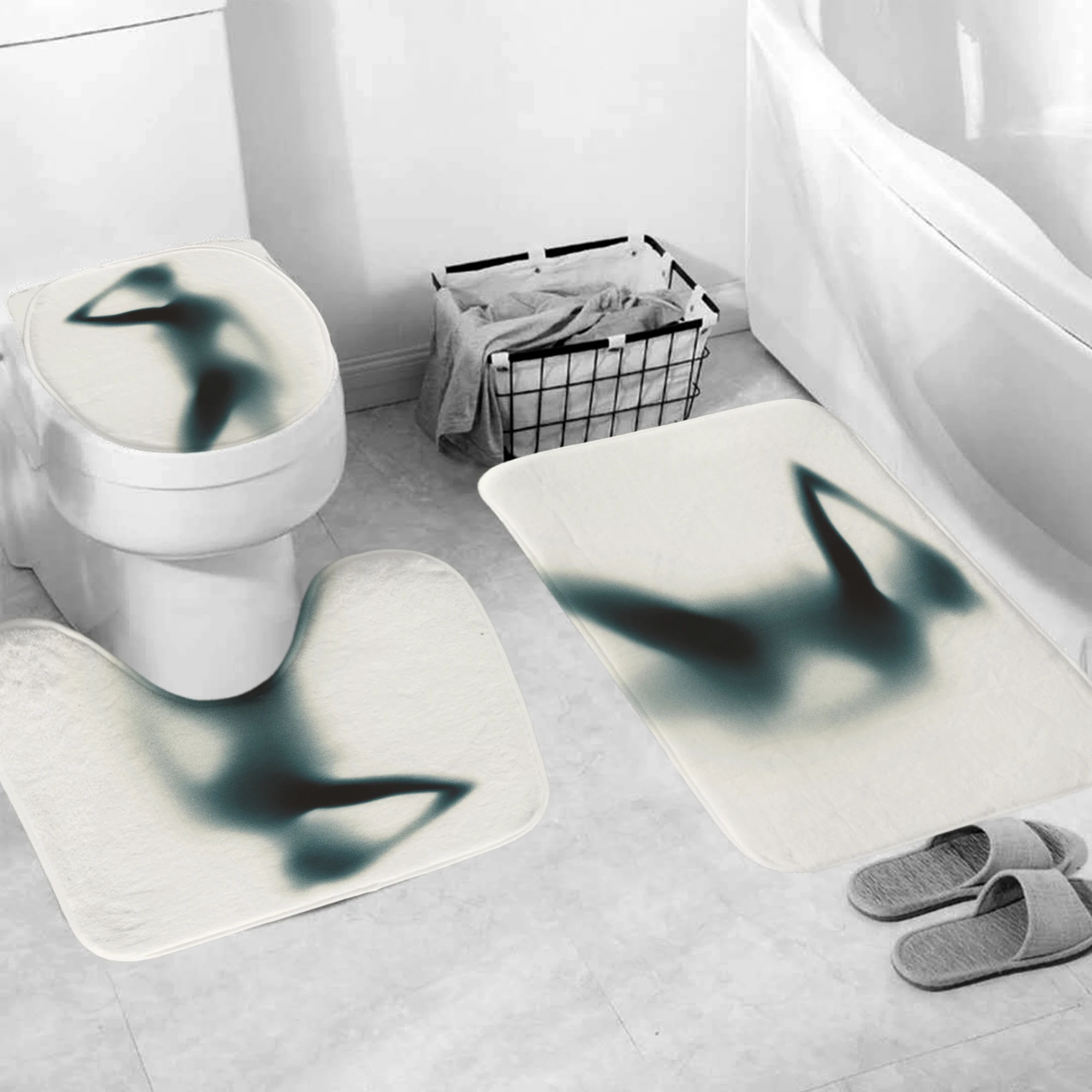 Women Shadow Polyester Fabric Shower Curtain Bathroom Curtains Set Printed Carpet Cover Toilet Bath Mat Pad for Home Decor | Дом и сад