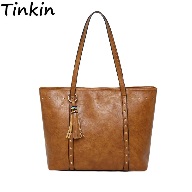 Tinkin Fashion Rivet PU Leather Women Handbag Casual Tassel Shoulder Bag | Багаж и сумки