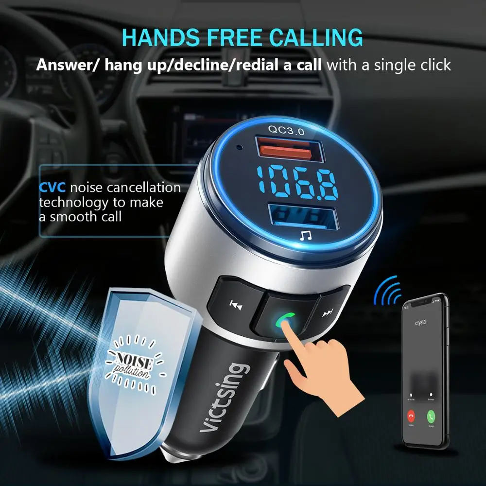 VicTsing автомобильный Bluetooth V5.0 fm передатчик QC3.0 беспроводной радио адаптер MP3 плеер с