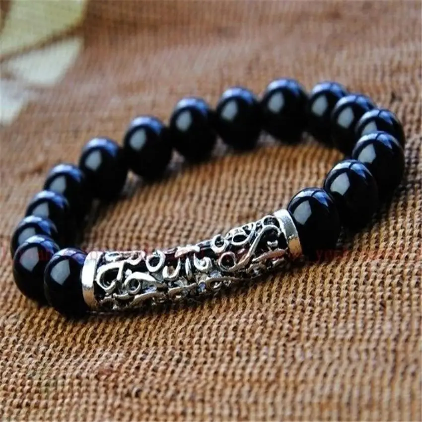 8mm Natural Obsidian Gemstone Mala Bracelet 7.5inches pray spirituality Gemstone energy Wrist Stretchy