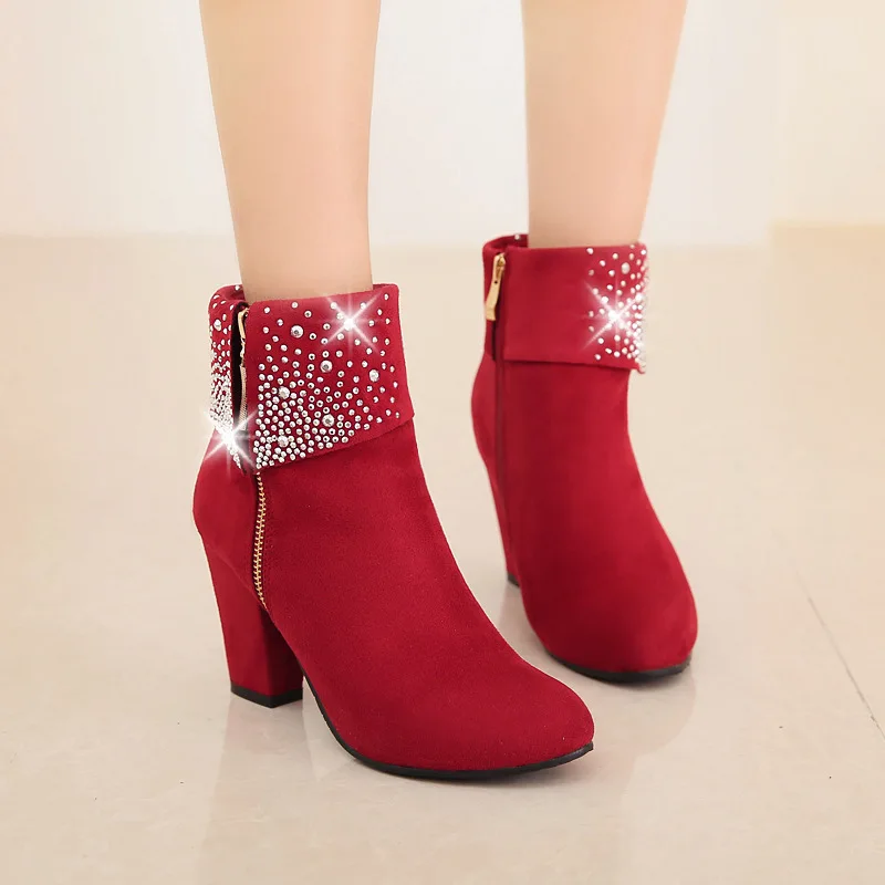 

Red Crystal Boots Women Ankle Boots For Women Hiah Heel Winter Shoes Women Zipper Boots Size 43 Botas Mujer wed3
