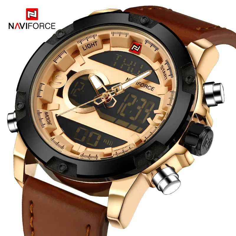 

New NAVIFORCE Casual Fashion Watch For Men Complete Calendar Waterproof Led Digital Quartz Analog Clock Business Wristwatch Male