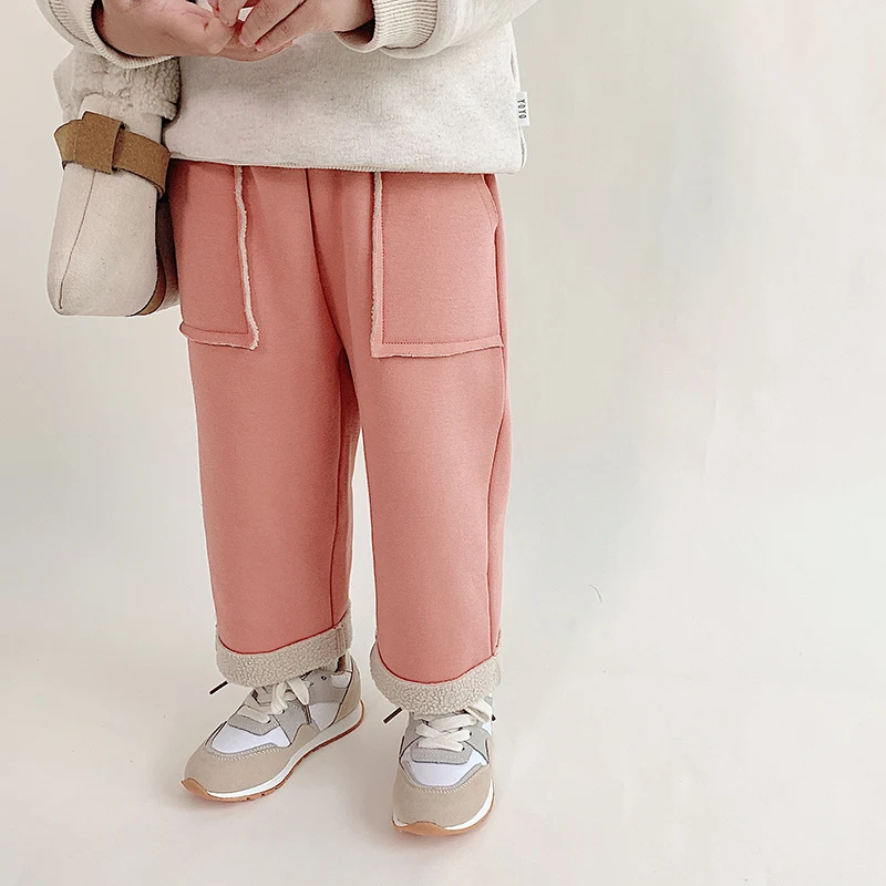 Утепленные штаны для девочек и мальчиков Зимние Детские флисовые прямые