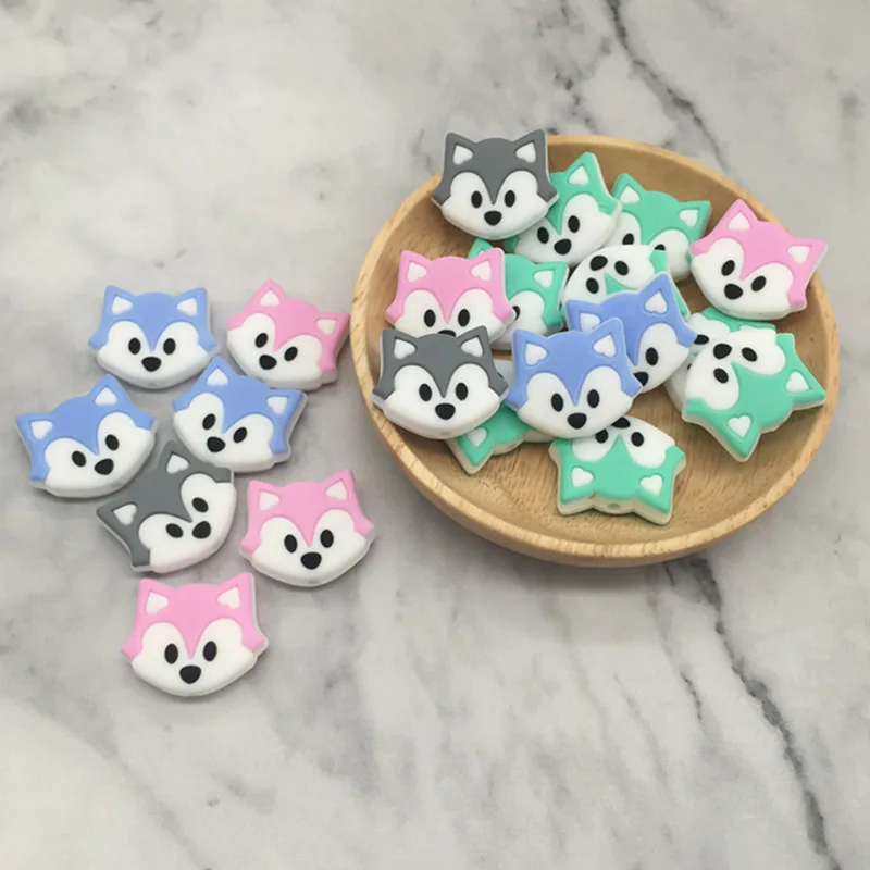 

Silicone Beads Teething Cartoon Fox Beads 5pcs Food Grade Silicone Bead DIY Pacifier Holder Baby Toys Newborn Teether For Teeth