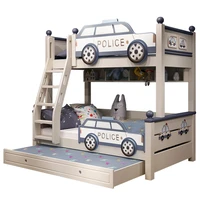 Full solid wood two-story children's bed boy up and down wooden bed bunk bed high and low bed mother bed police car bed slide