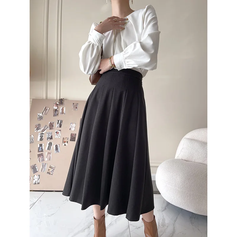 

2022 Women Spring Skirt High Waist Women A-Line Skirt Black Brown Two Color Skirt Femme Faldas Jupe Saia