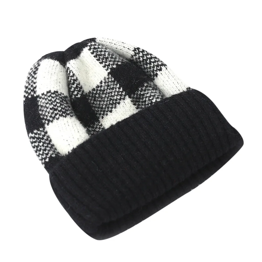 Женская зимняя шапка плюс бархатная Толстая клетчатая вязаная теплая для