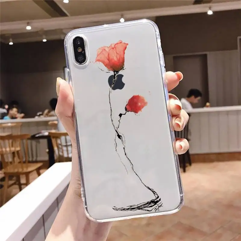 

Watercolor flowers gold leaves Phone Case For iphone 12 11 8 7 6s 6 5 5s 5c se plus mini x xs xr pro max Transparent soft