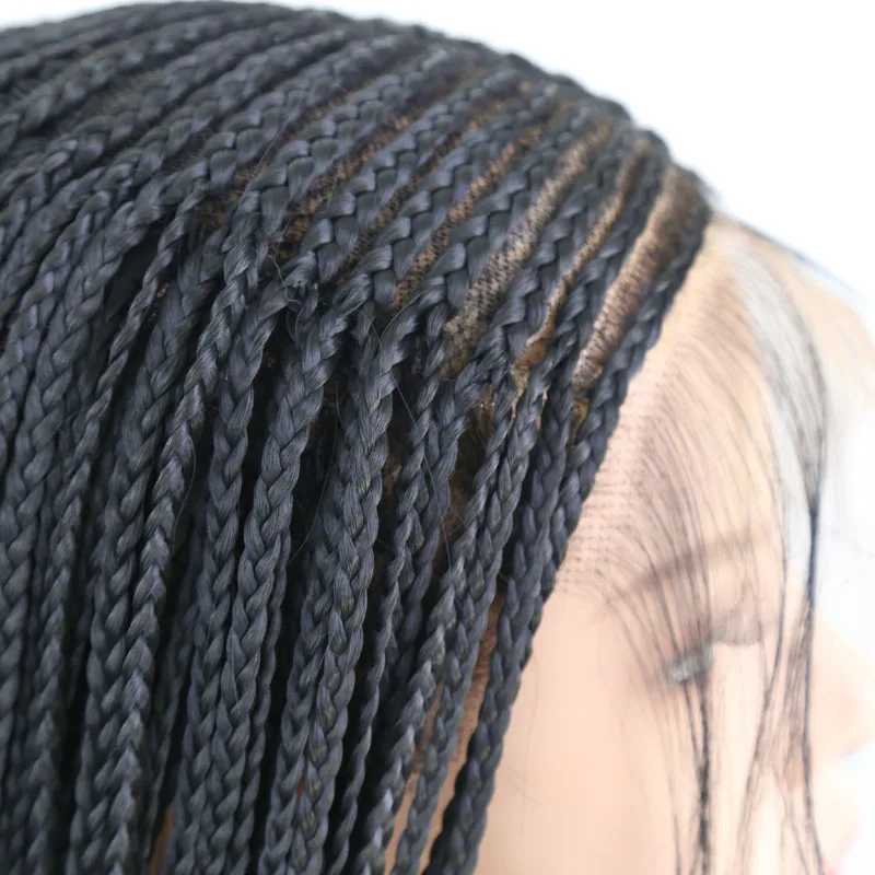 RONGDUOYI 13x6 Middle Part Braided Synthetic Lace Front Wigs for Women Black Heat Resistant Fiber Hair Braids Wig with Baby Hair