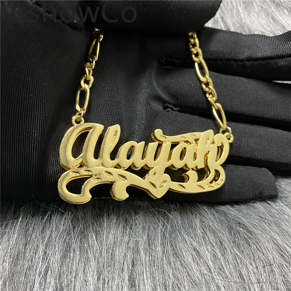 

2021 New Custom Name Necklace Women Double Plated Gothic Nameplate Necklace Personalized Customized Necklace Gift