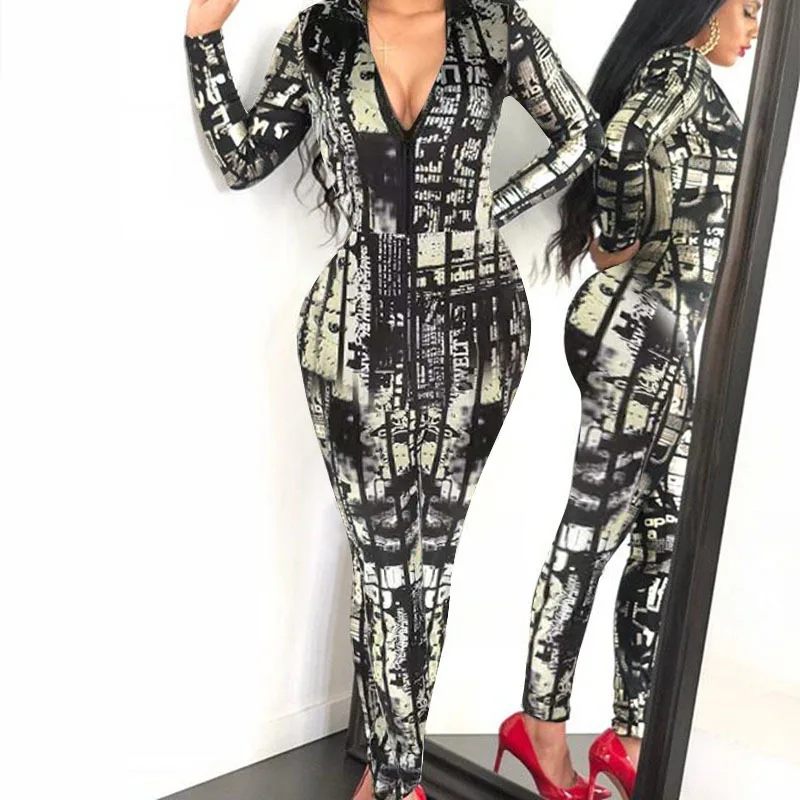 Mj201цифровые комбинезоны с принтом Новые осенне-зимние женские платья